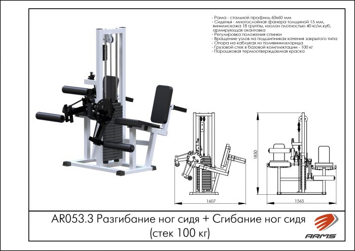 Разгибание ног сидя + Сгибание ног сидя (стек 100 кг) — изображение 2