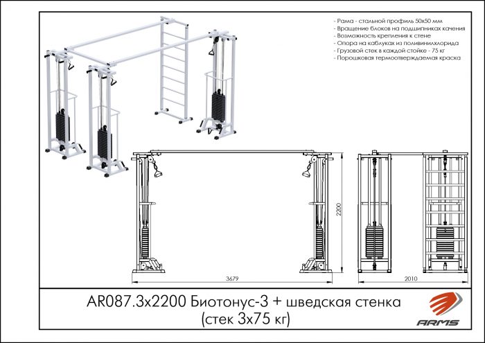 Биотонус-3+шведская стенка (стек 3х75кг) — изображение 2