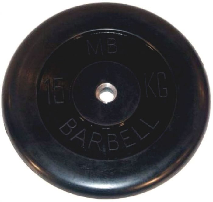 Диск обрезиненный BARBELL MB (металлическая втулка) 15 кг / диаметр 26 мм — изображение 1