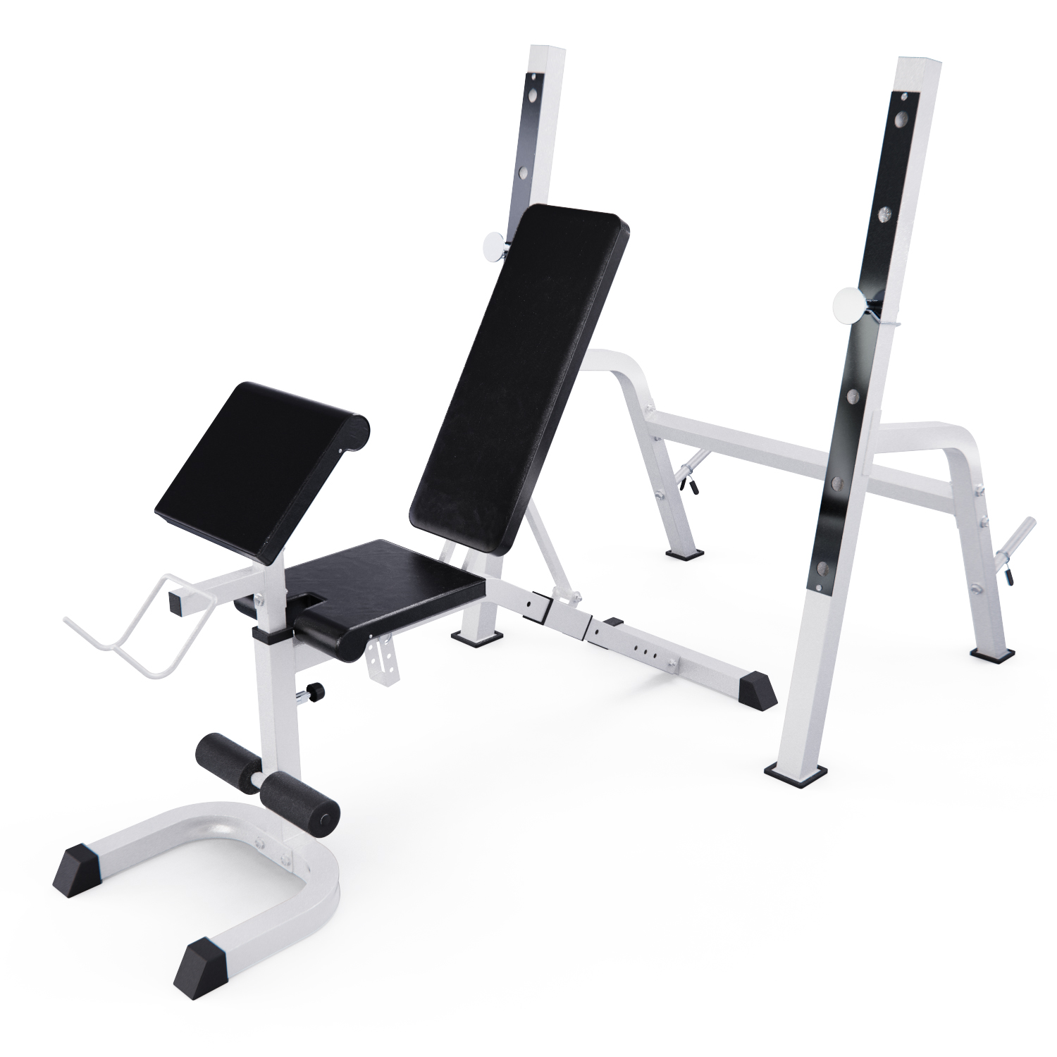 Скамья со стойками под штангу DFC GORILLA белая, с партой для бицепса